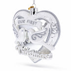 Our First Christmas Romantic Lovebirds Heart Glass Christmas Ornament