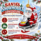 Retro Santa and Mrs. Claus on Snowmobile Glass Christmas Ornament