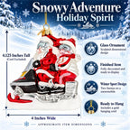 Retro Santa and Mrs. Claus on Snowmobile Glass Christmas Ornament
