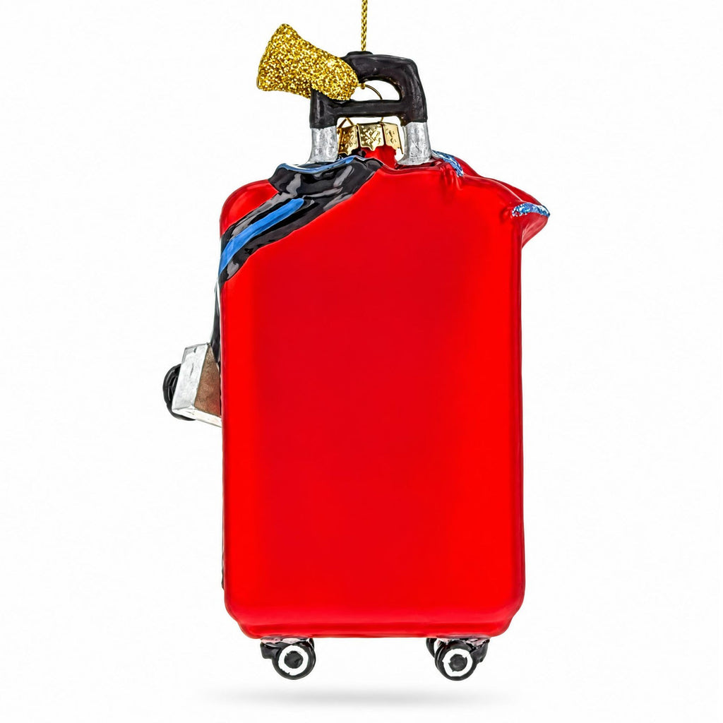 Red Travel Suitcase With Camera And Stickers Glass Christmas Ornament