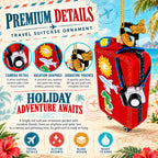 Red Travel Suitcase With Camera And Stickers Glass Christmas Ornament