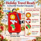 Red Travel Suitcase With Camera And Stickers Glass Christmas Ornament