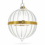 Openable Clear Ribbed Glass Gold Hinge Christmas Ornament
