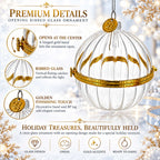 Openable Clear Ribbed Glass Gold Hinge Christmas Ornament