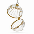 Openable Clear Ribbed Glass Gold Hinge Christmas Ornament
