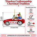 Santa's Vintage Red Convertible Car Glass Christmas Ornament