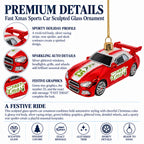 Sports Racing Car with Spoiler Glass Christmas Ornament