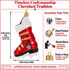 Red Ski Boot Glass Christmas Ornament