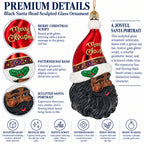 African American Black Santa Claus Head Glass Christmas Ornament