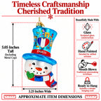 Paris France Theme Snowman Head Blue Top Hat Glass Christmas Ornament
