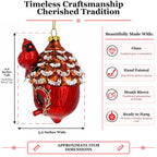Red Cardinal Bird on Snowy Pinecone Birdhouse Glass Christmas Ornament