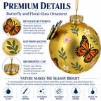 3D Yellow Butterfly Gold Round Ball Glass Christmas Ornament