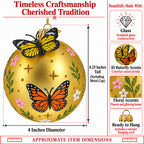 3D Yellow Butterfly Gold Round Ball Glass Christmas Ornament