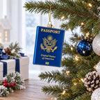 USA Travel Passport Glass Christmas Ornament