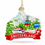Switzerland Mountain Cable Car And Train Glass Christmas Ornament