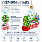 Switzerland Mountain Cable Car And Train Glass Christmas Ornament