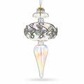 Clear Glass Finial With Silver Swirls Christmas Ornament