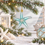 Light Blue Pearl Beaded Glass Starfish Christmas Ornament