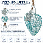 Blue Speckled Glass Heart With Starfish Christmas Ornament