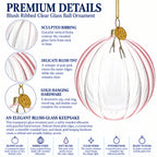 Light Pink Ribbed Glass Ball Christmas Ornament