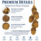 Gold Glitter Acorn Bunch Glass Christmas Ornament