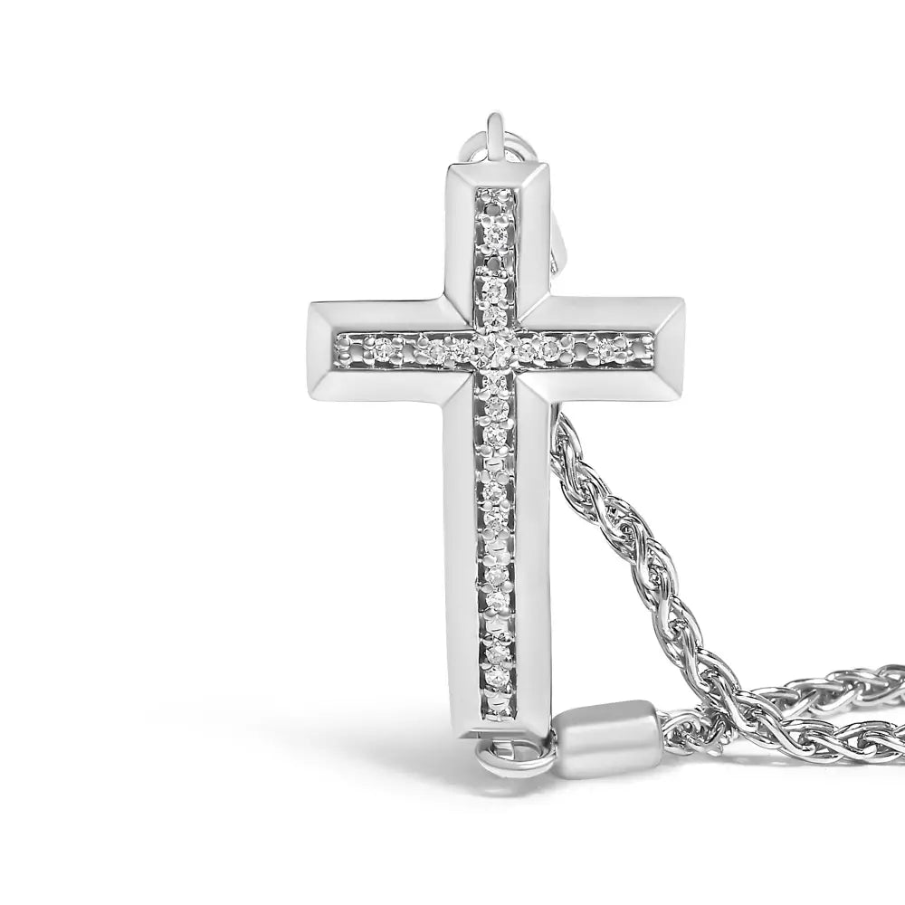 Diamond cross pavé sterling silver braided bolo bracelet adjustable 6–9 bijoux-nyc direct