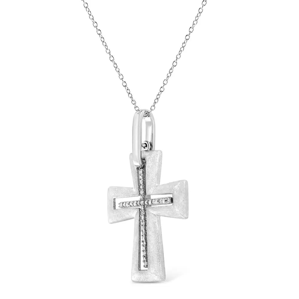 Sterling silver cross pendant with 1/20 cttw natural diamonds 18 inch chain bijoux-nyc direct