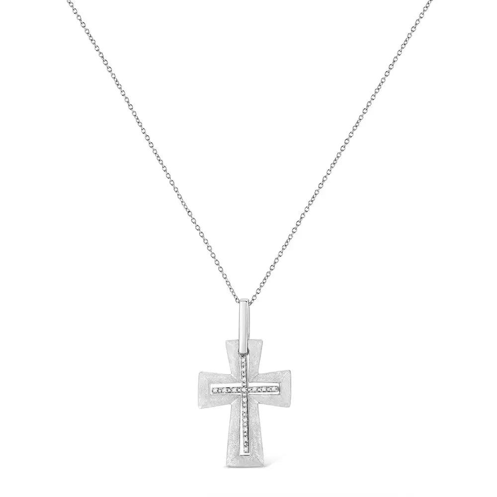Sterling silver cross pendant with 1/20 cttw natural diamonds 18 inch chain bijoux-nyc direct