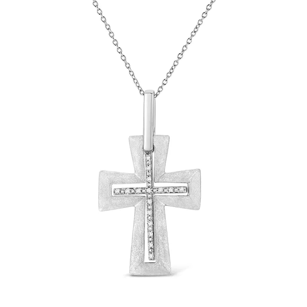 Sterling silver cross pendant with 1/20 cttw natural diamonds 18 inch chain bijoux-nyc direct