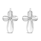 Sterling silver diamond floral cross stud earrings bijoux-nyc direct