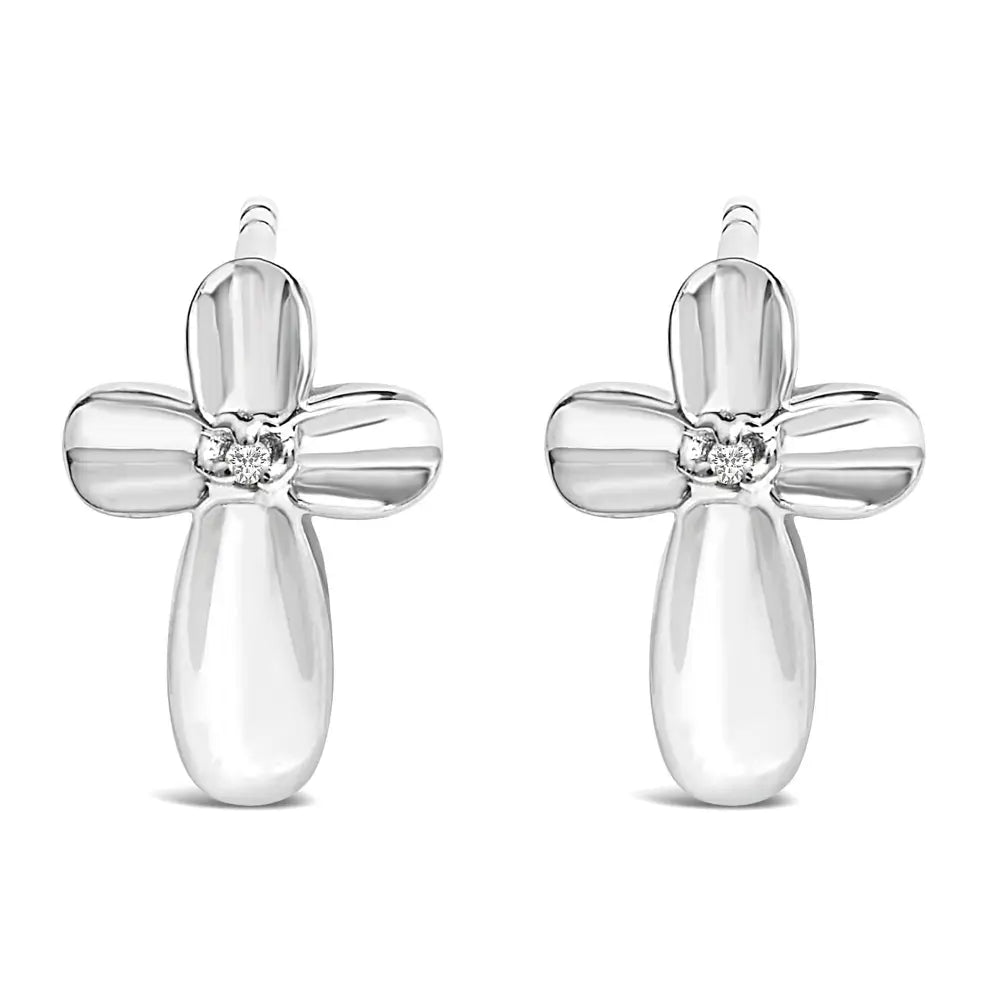 Sterling silver diamond floral cross stud earrings bijoux-nyc direct