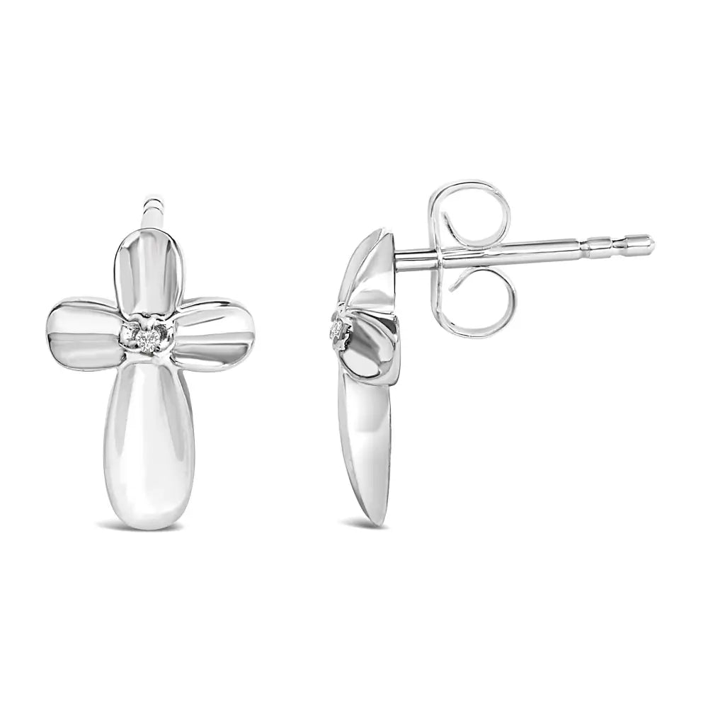 Sterling silver diamond floral cross stud earrings bijoux-nyc direct