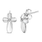 Sterling silver diamond floral cross stud earrings bijoux-nyc direct