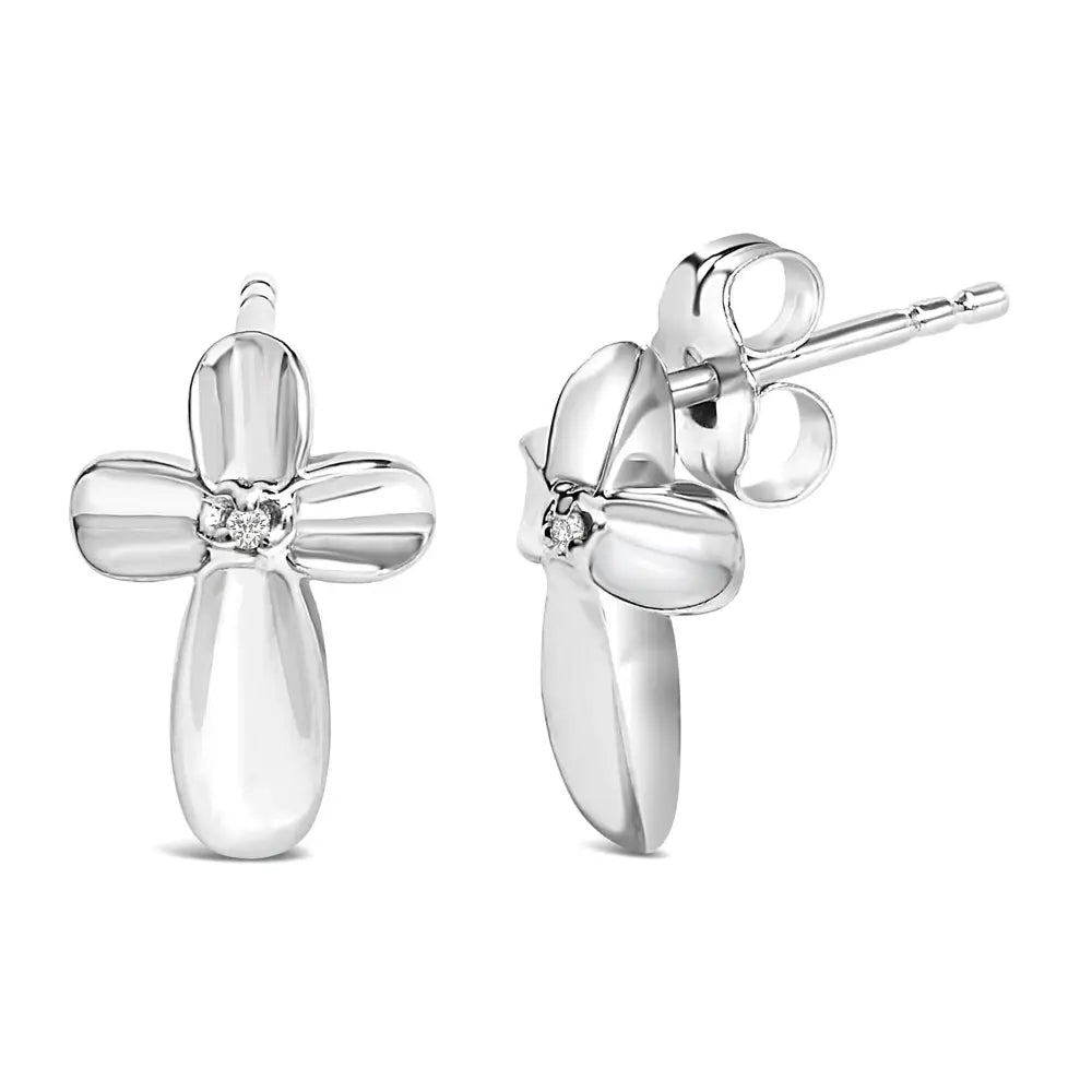 Sterling silver diamond floral cross stud earrings bijoux-nyc direct