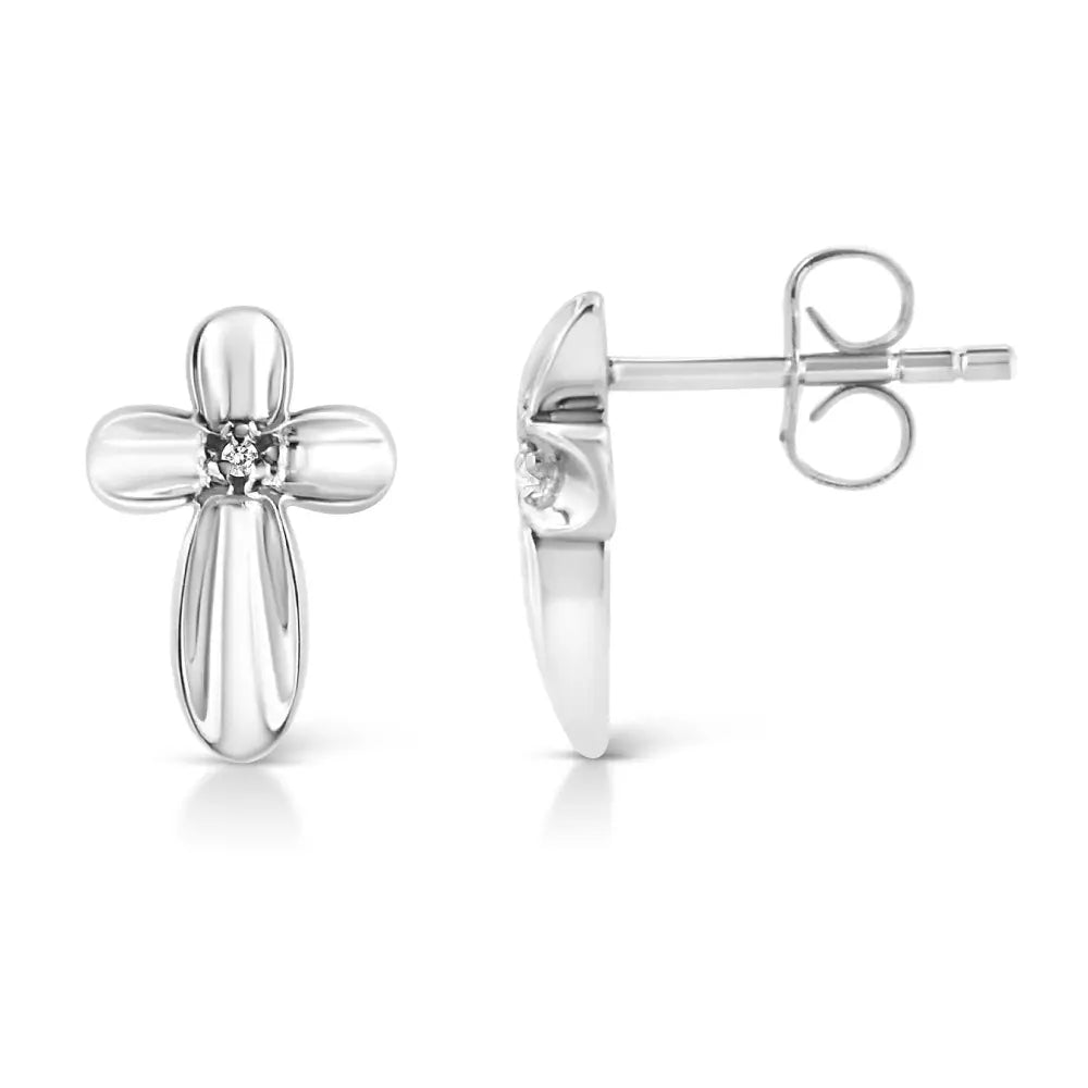 Sterling silver diamond floral cross stud earrings bijoux-nyc direct