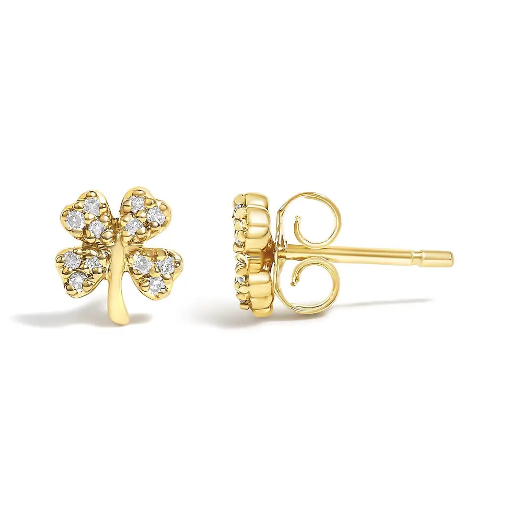 Diamond accent four leaf clover stud earrings in 10k yellow gold bijoux-nyc direct