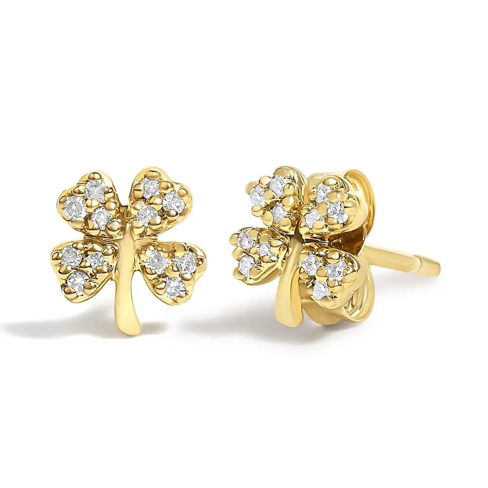 Diamond accent four leaf clover stud earrings in 10k yellow gold bijoux-nyc direct