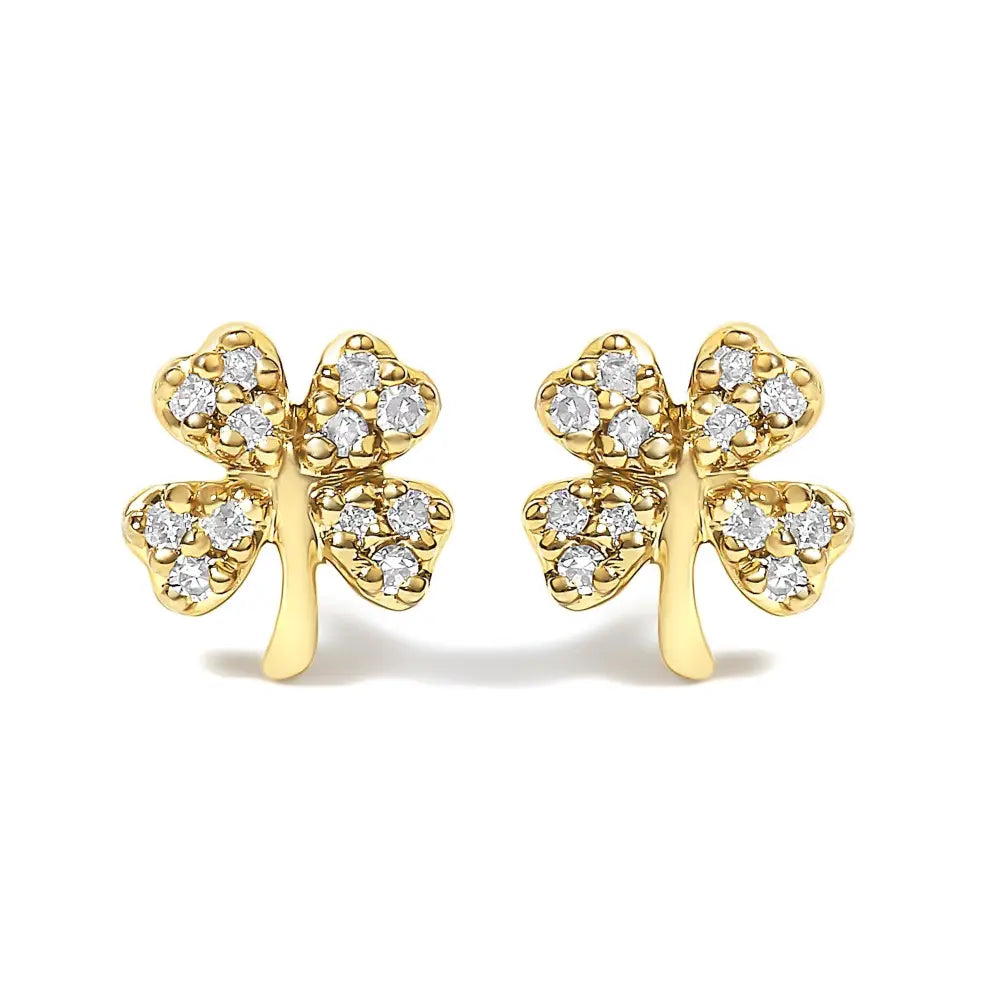Diamond accent four leaf clover stud earrings in 10k yellow gold bijoux-nyc direct