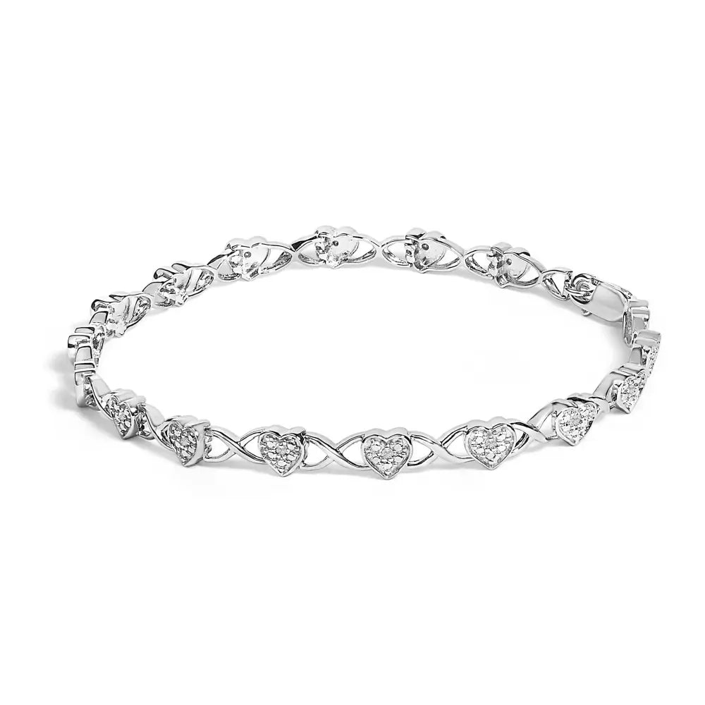Diamond accent heart link bracelet in.925 sterling silver 7.25 bijoux-nyc direct
