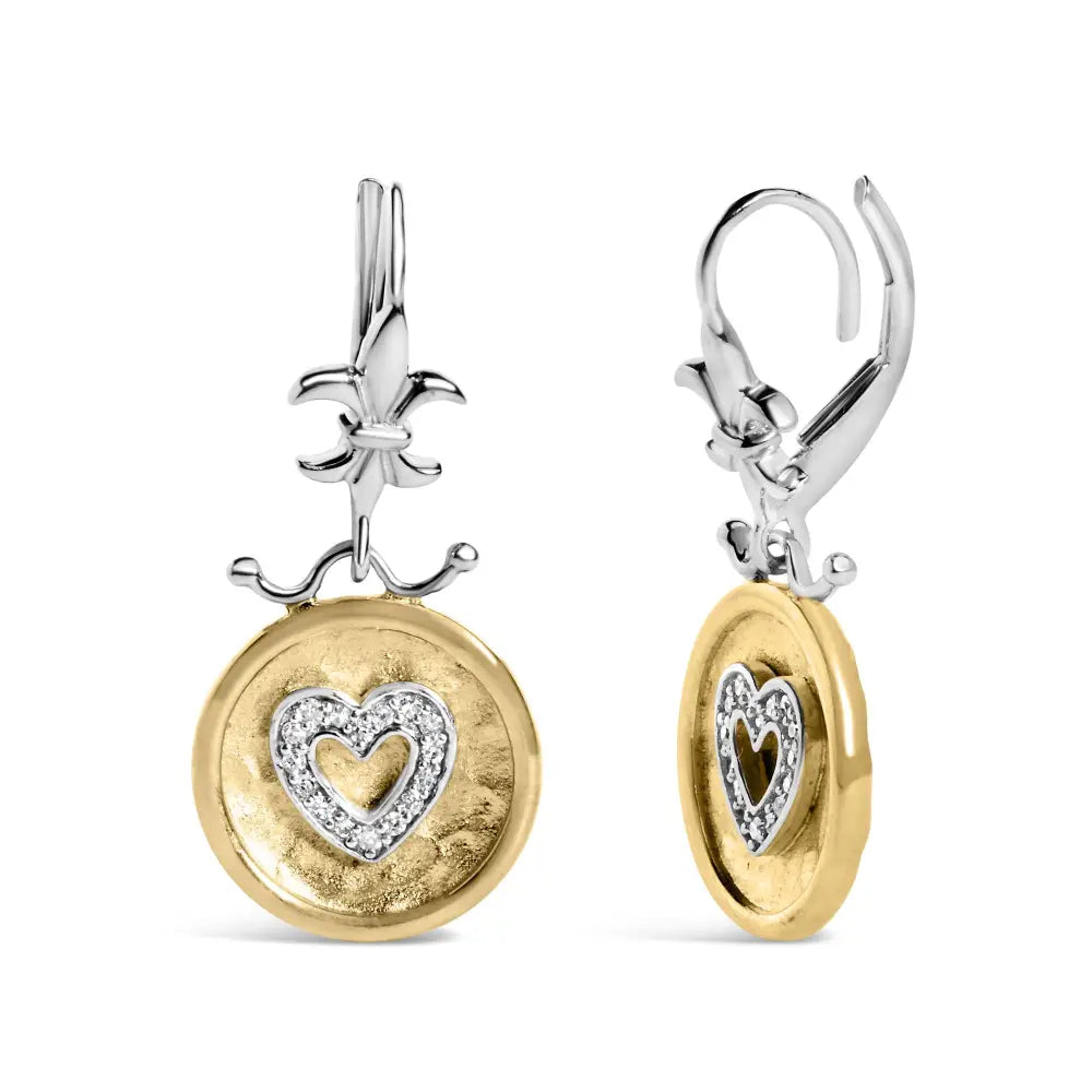 Hammered heart medallion 1/8 cttw diamond earrings in 18k gold over silver bijoux-nyc direct