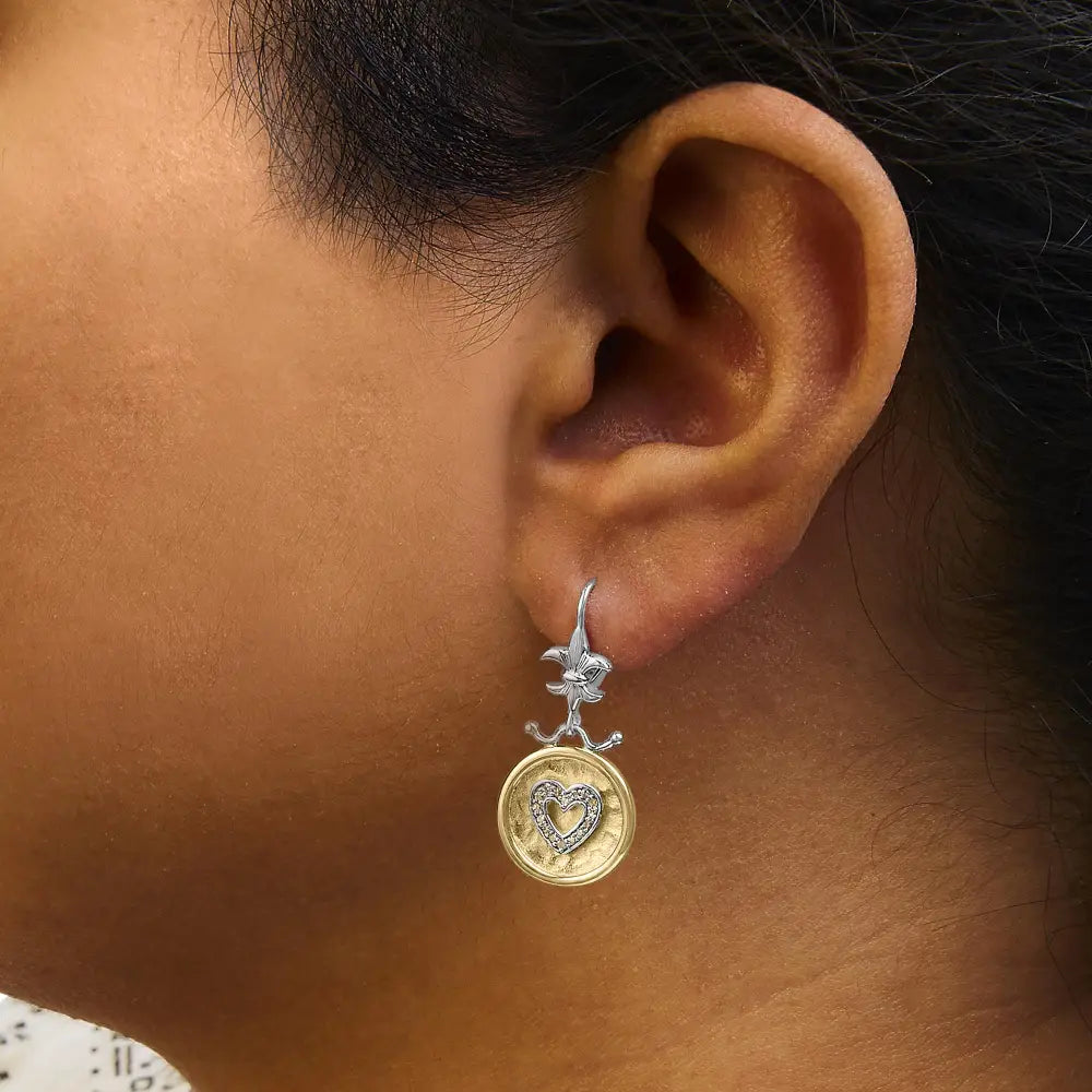 Hammered heart medallion 1/8 cttw diamond earrings in 18k gold over silver bijoux-nyc direct