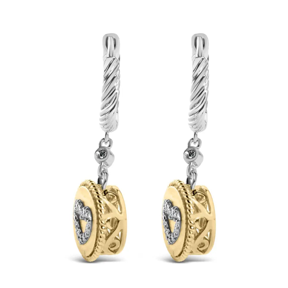 1/8 cttw diamond heart medallion drop earrings in 18k gold plated silver bijoux-nyc direct