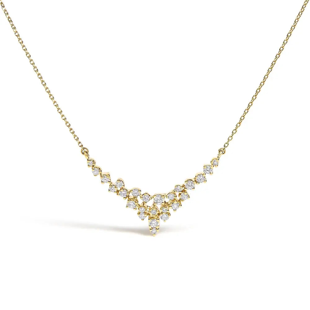 1/2 cttw diamond scattered three row v-shape necklace in 14k yellow gold bijoux-nyc direct