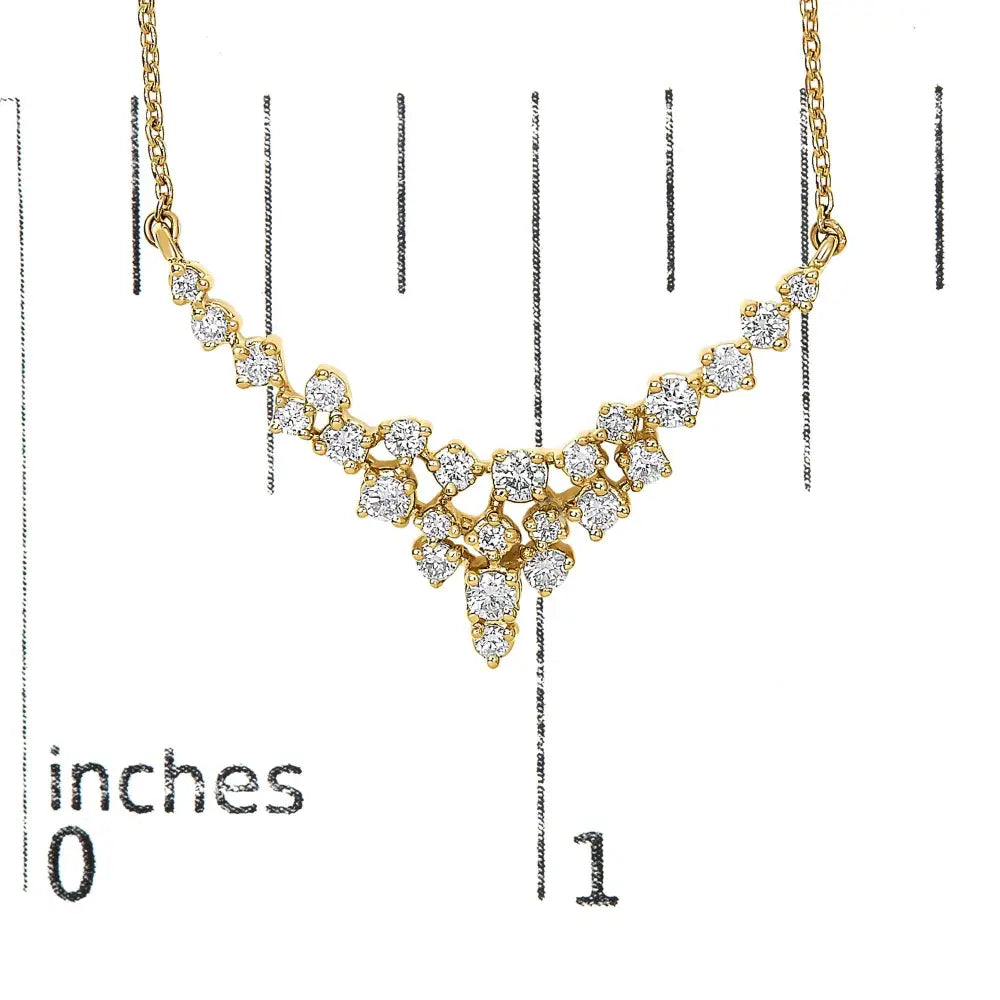 1/2 cttw diamond scattered three row v-shape necklace in 14k yellow gold bijoux-nyc direct