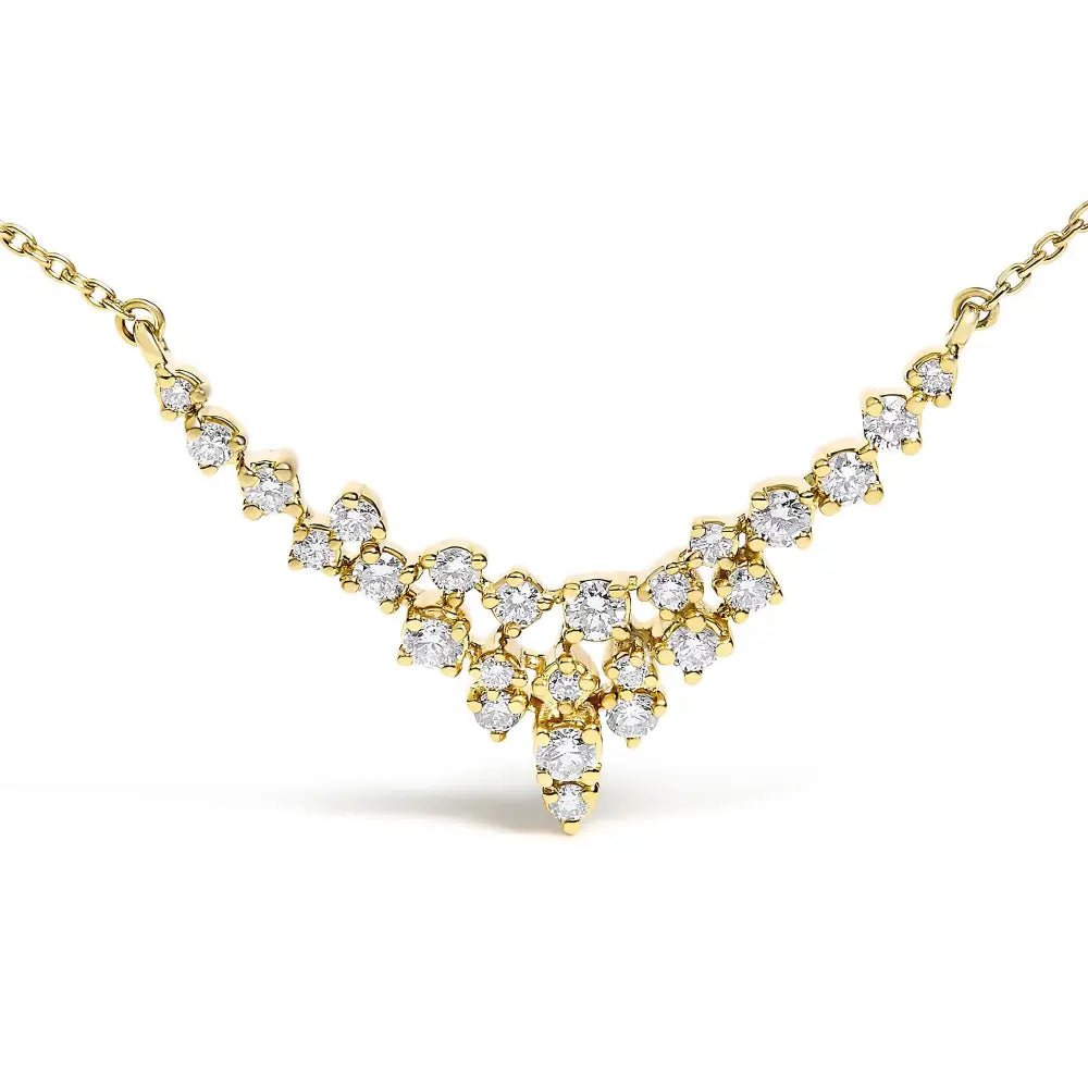 1/2 cttw diamond scattered three row v-shape necklace in 14k yellow gold bijoux-nyc direct