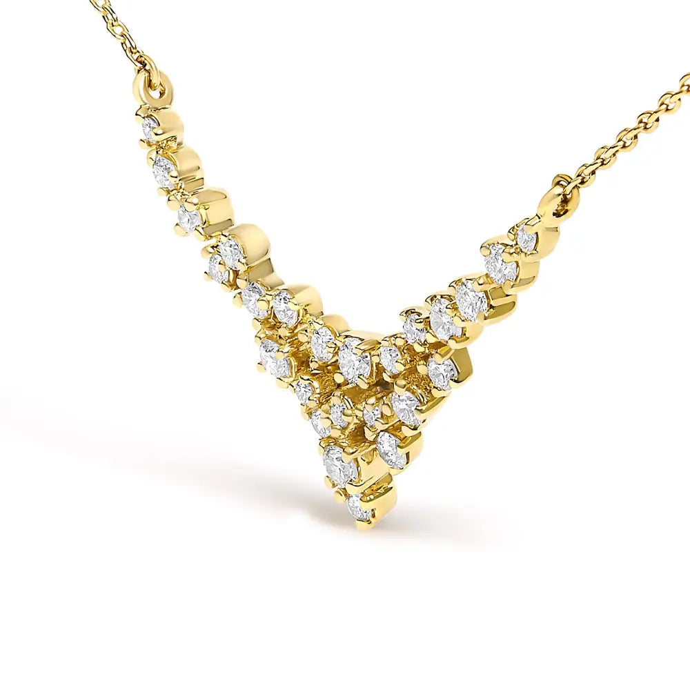 1/2 cttw diamond scattered three row v-shape necklace in 14k yellow gold bijoux-nyc direct
