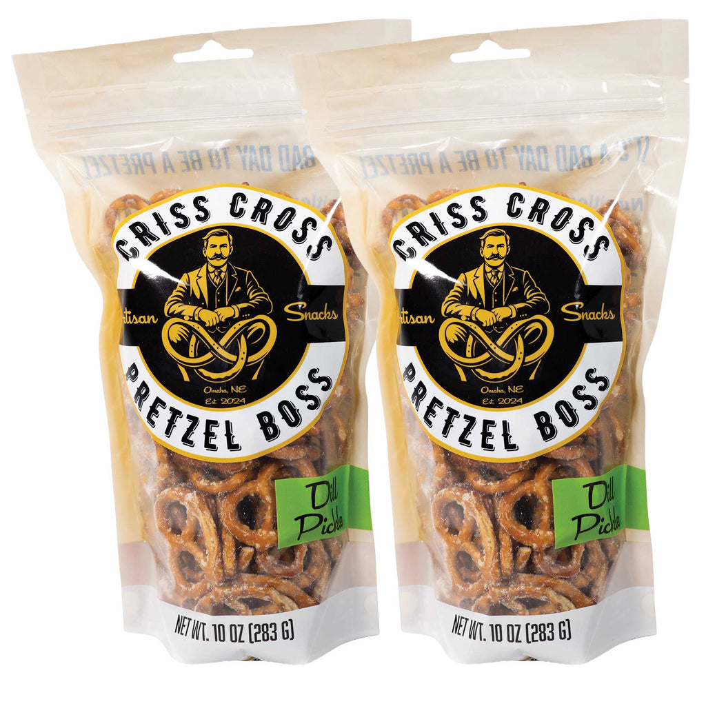 Dill Pickle Flavored Pretzels | Pack of 2 | 10 oz | Criss Cross Pretzel Boss