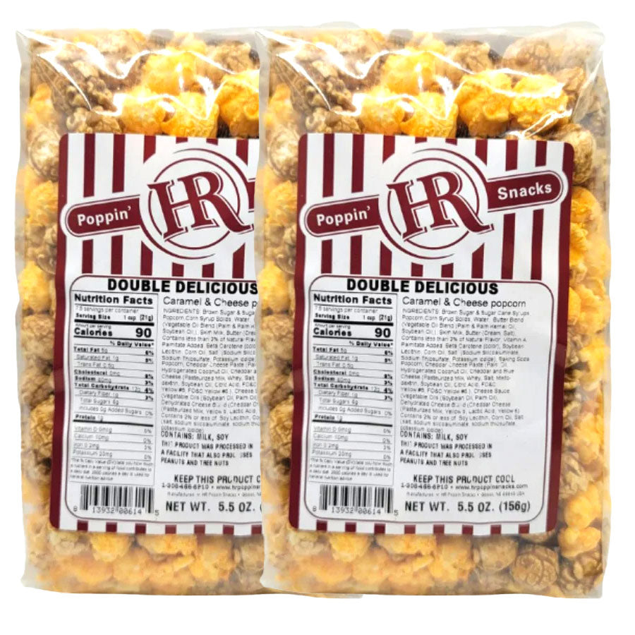 Double Delicious Caramel & Cheese Popcorn Mix | Multiple Sizes | Pack of 2 | HR Poppin' Snacks