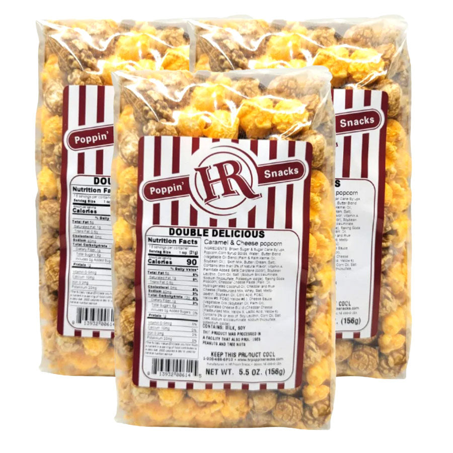 Double Delicious Caramel & Cheese Popcorn Mix | Pack of 3 | Multiple Sizes | HR Poppin' Snacks