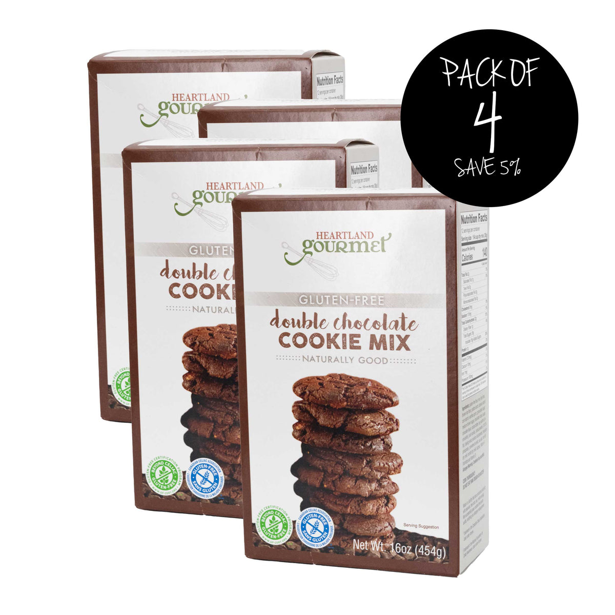 Gluten Free Double Chocolate Cookie Mix | Pack of 4 | 16 oz | Heartland Gourmet